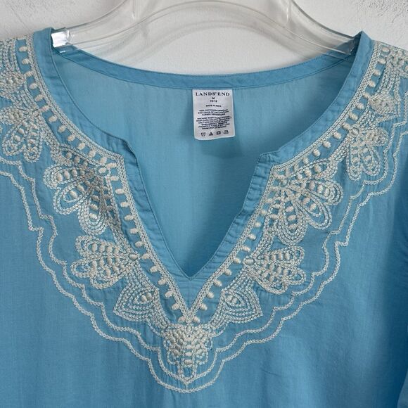 Lands End Swim Cover Up Tunic Aqua M Lightweight Embroidered Beachy Pool Boho - Picture 7 of 12